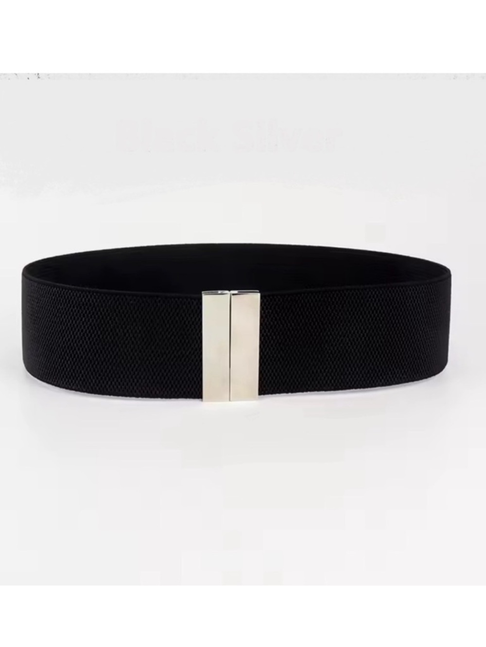 Black Women’s Elastic Wide Waist Band Belt with Silver Buckle NEW